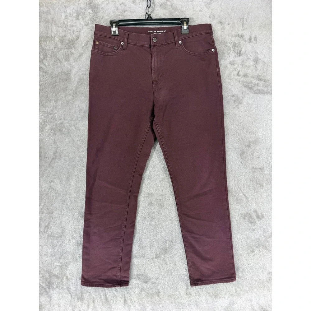 Banana Republic Mens Slim Traveler Pants 34x30 Burgundy 5-Pocket 488420-29